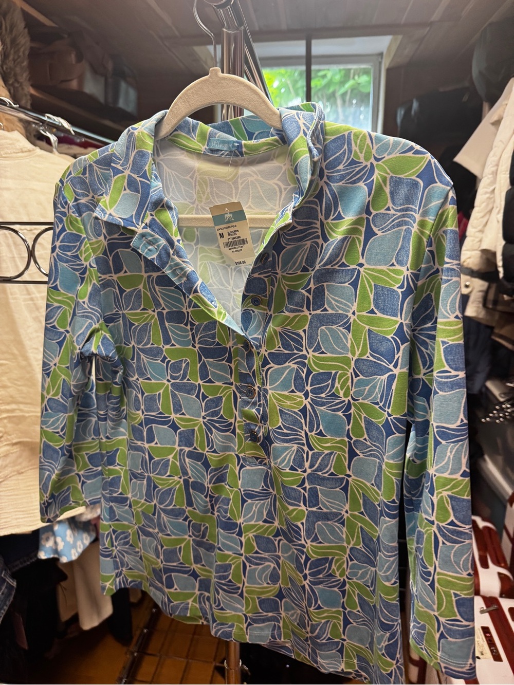 Lightweight Blue & Green Printed Long Sleeve Top